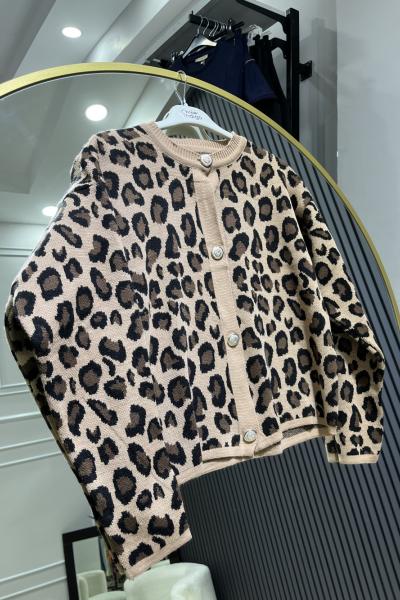 Leopar etek üstü kazak Kahverengi