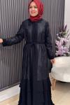 Yakma desenli abaya Siyah