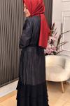 Yakma desenli abaya Siyah